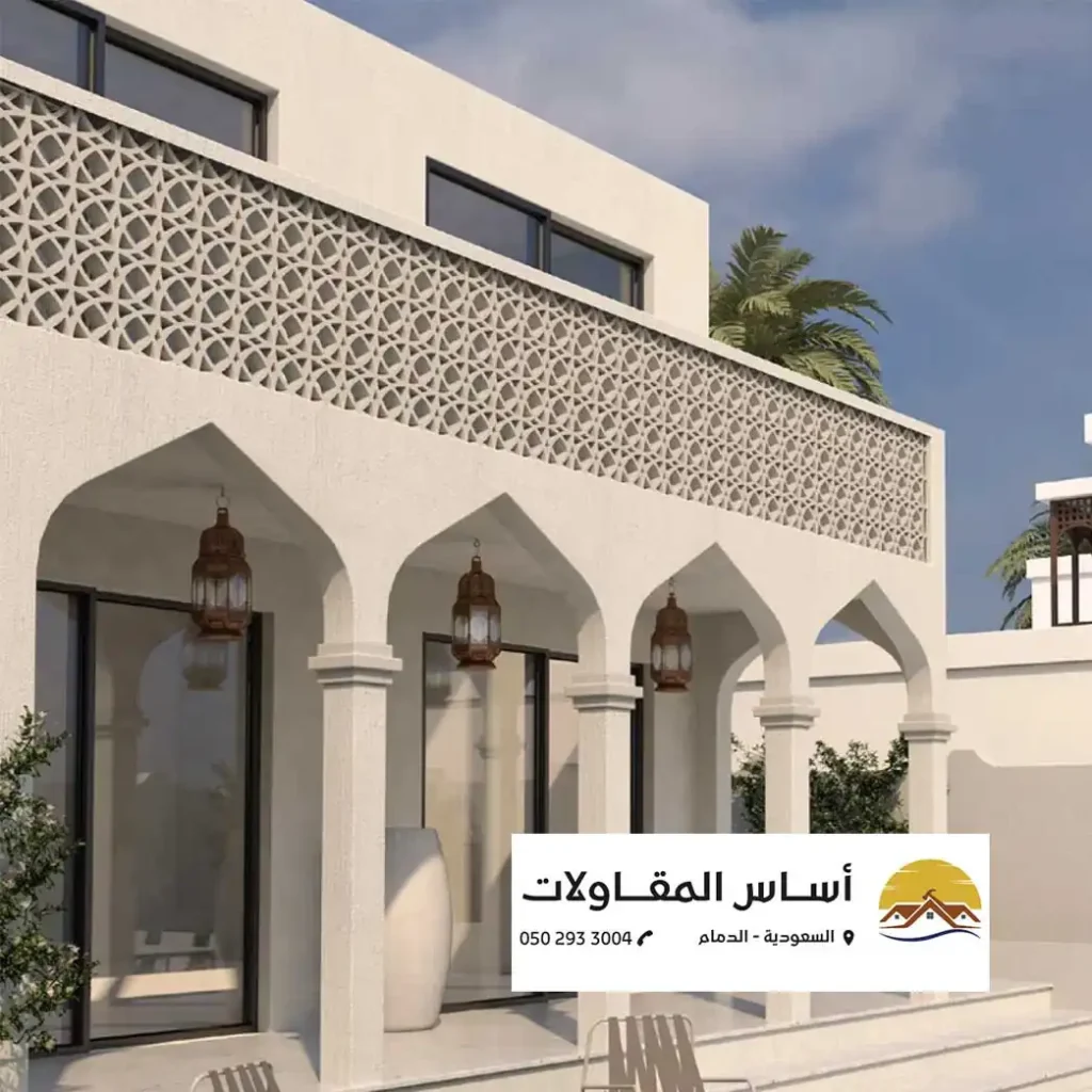 الرئيسية واجهة منزل بلمسة تراثية عربية ودهانات بيضاء فاخرة من تنفيذ موقع أساس المقاولات.